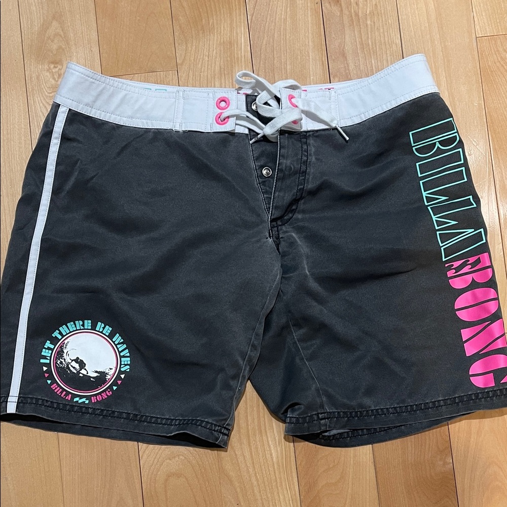 Billabong Black Shorts with Pink and Green Details
